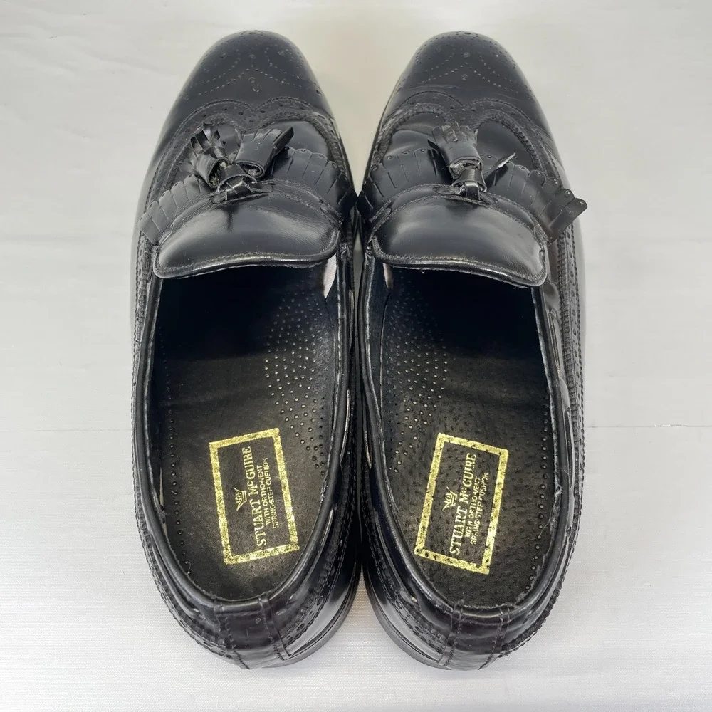 Stuart McGuire Wingtip Tasseled Loafers Mens Size 10 Black Leather Dress Shoes